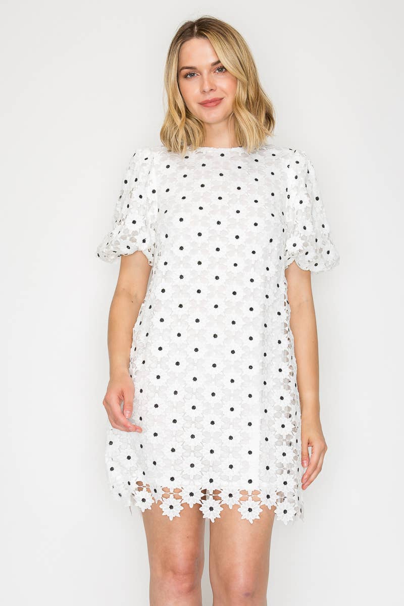 Daisy Polka Dot Lace Mini Dress