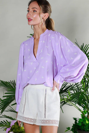 Horse Print Balloon Sleeve Blouse