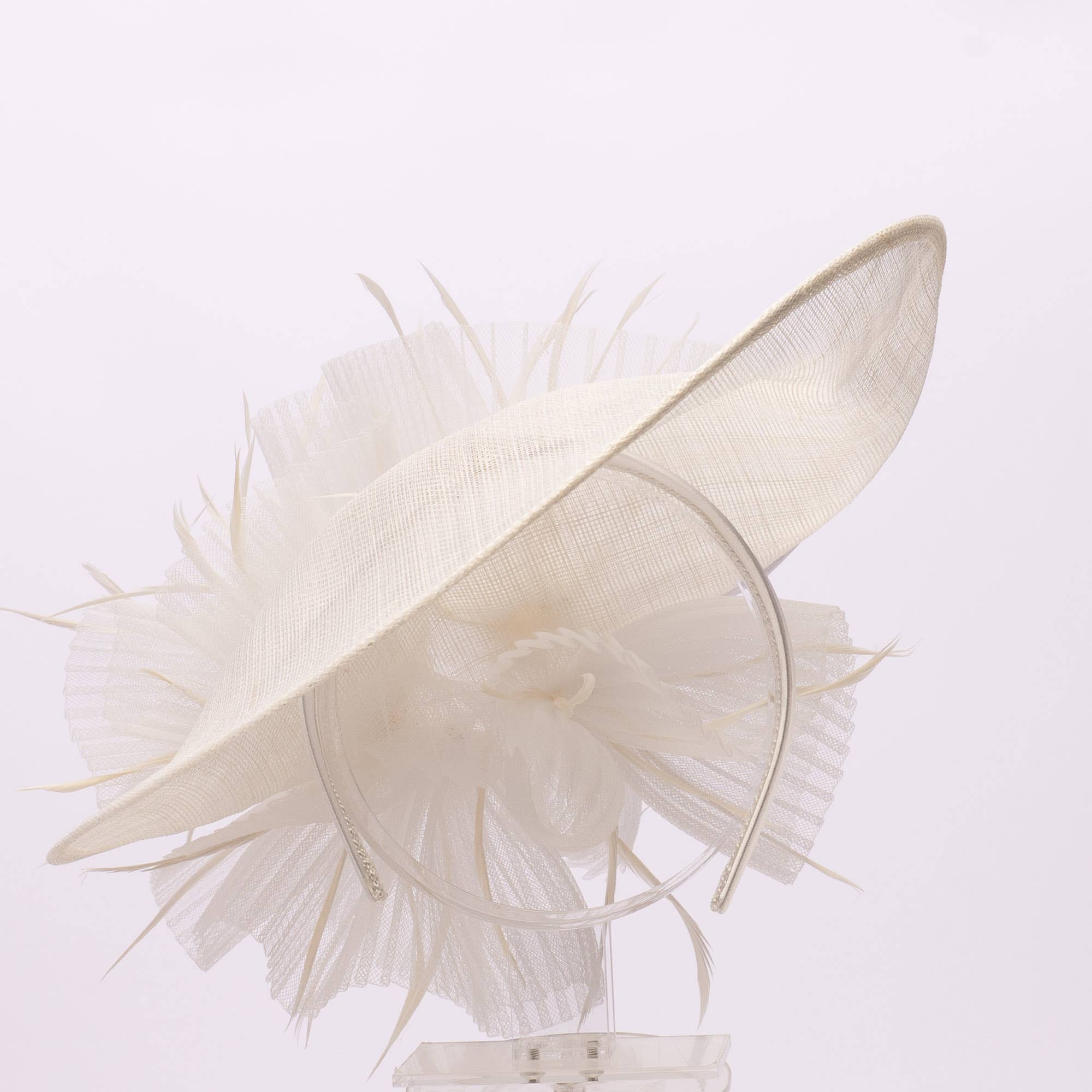 Large Sinamay Fascinator With Pleated Bow- white, red