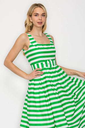 Lucky Green Stripe Classic Midi Dress