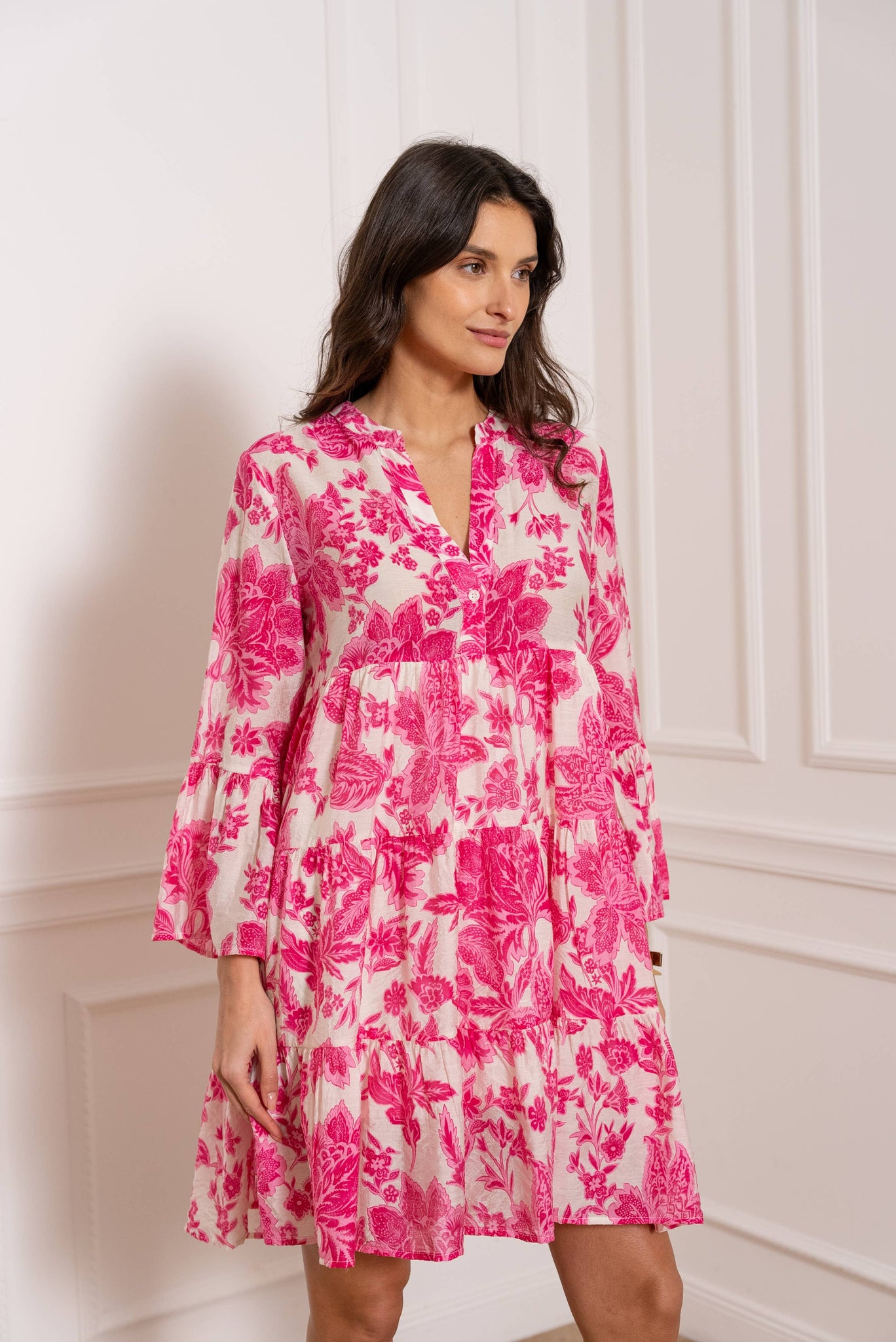 Saint Tropez Silk Dress- Fuschia