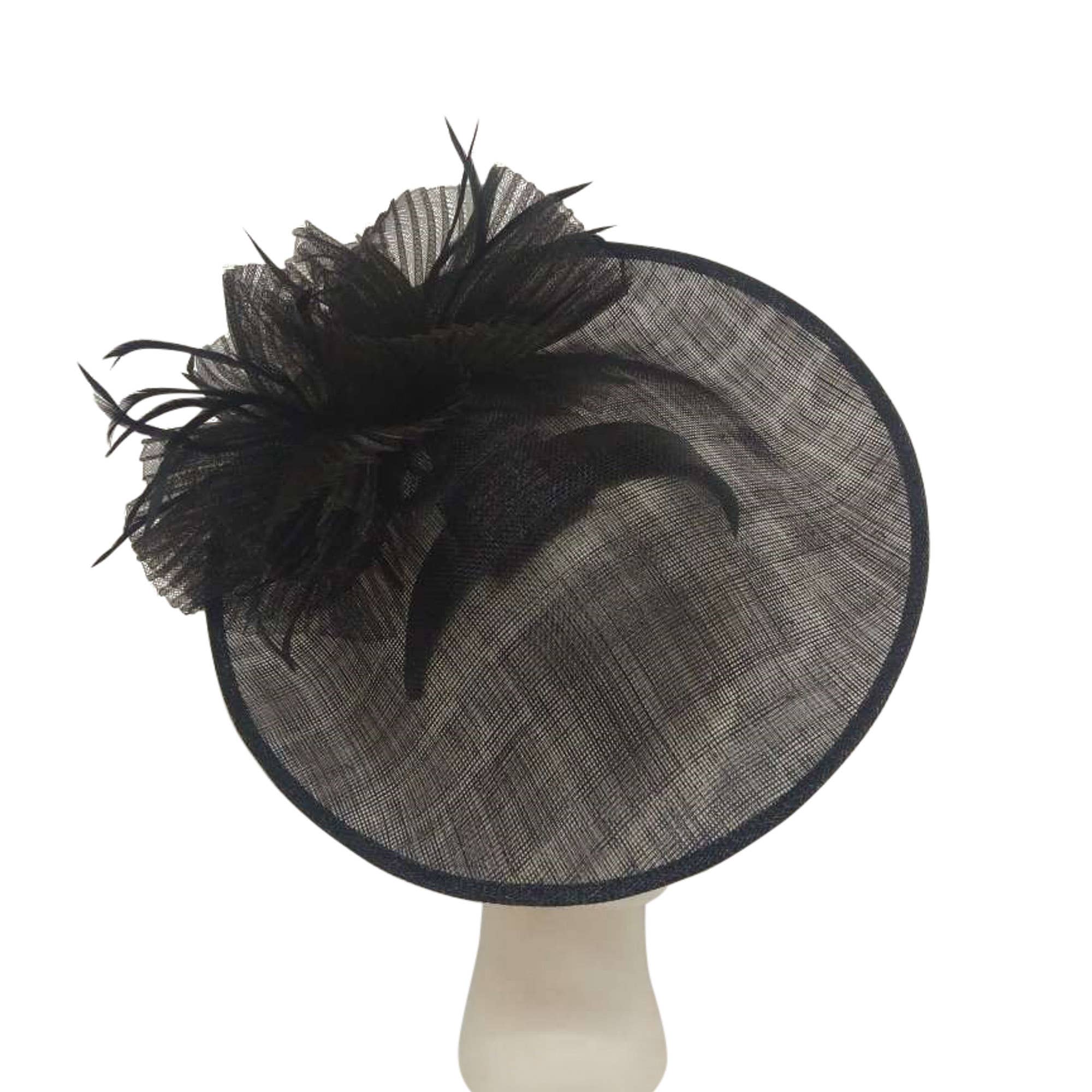 Large Sinamay Fascinator With Pleated Bow- white, red