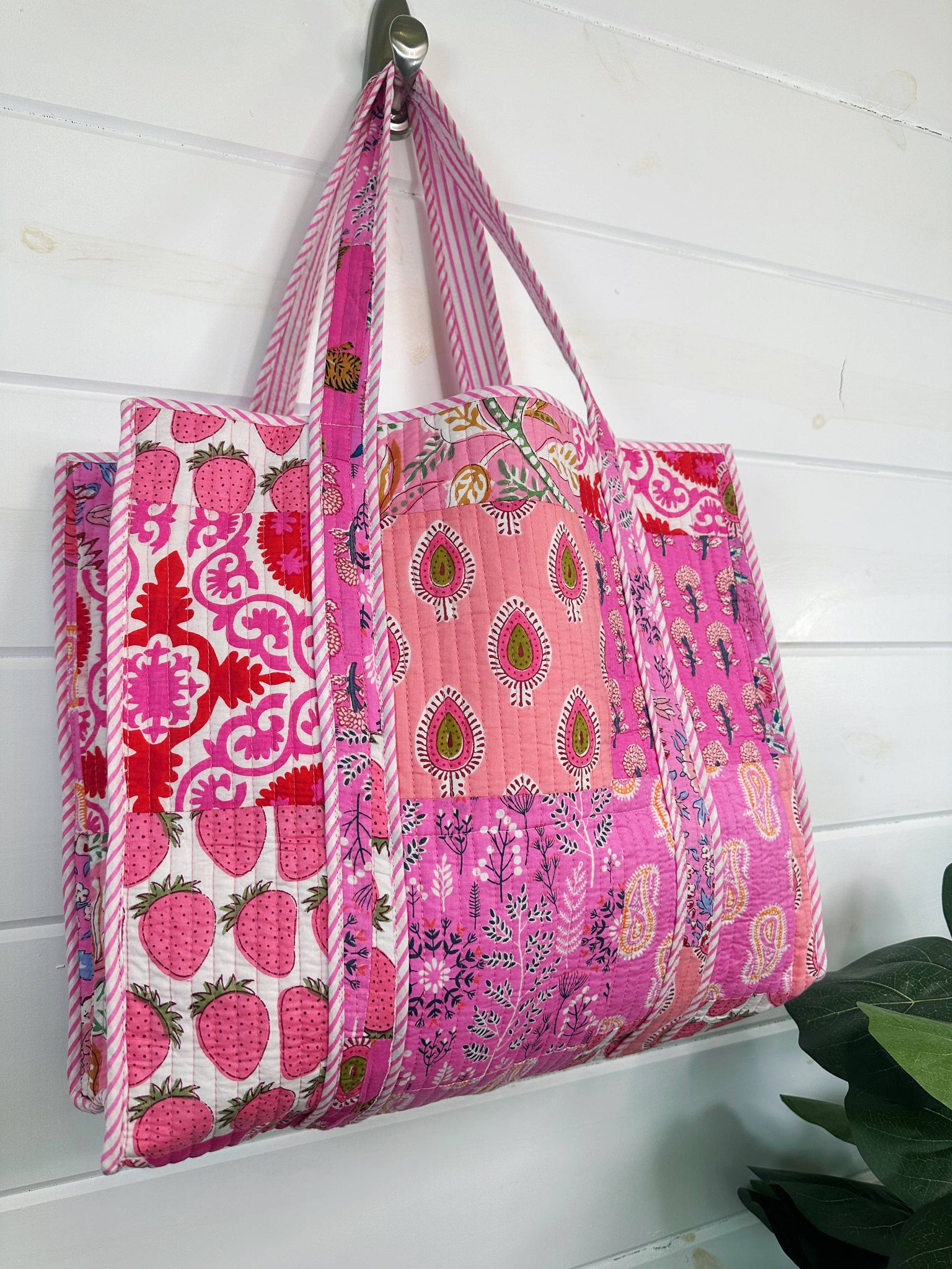 Pink Patchwork Quilted Tote Bag