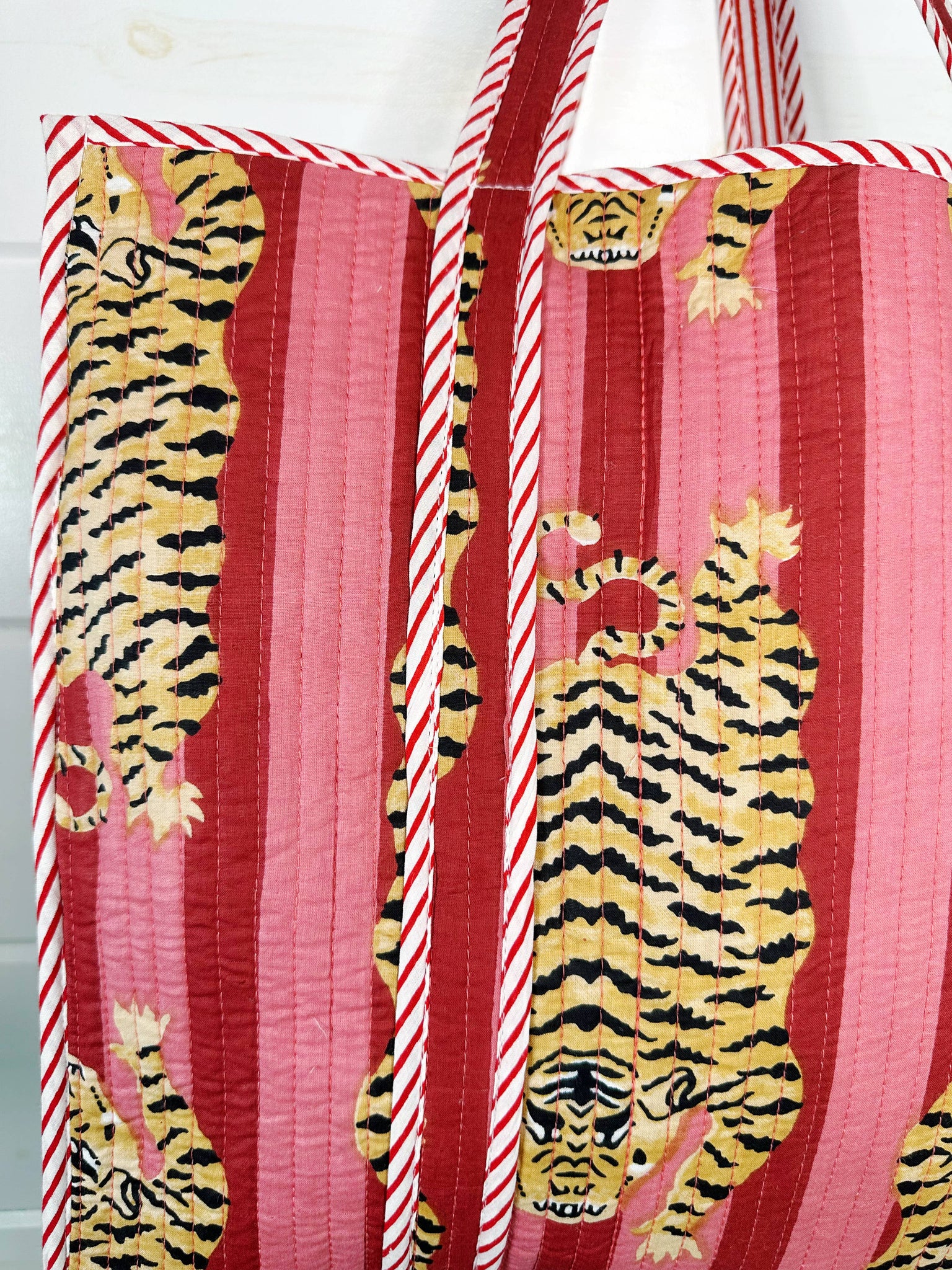 Cranberry Quilted Tiger Print Tote Bag