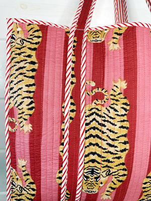 Cranberry Quilted Tiger Print Tote Bag