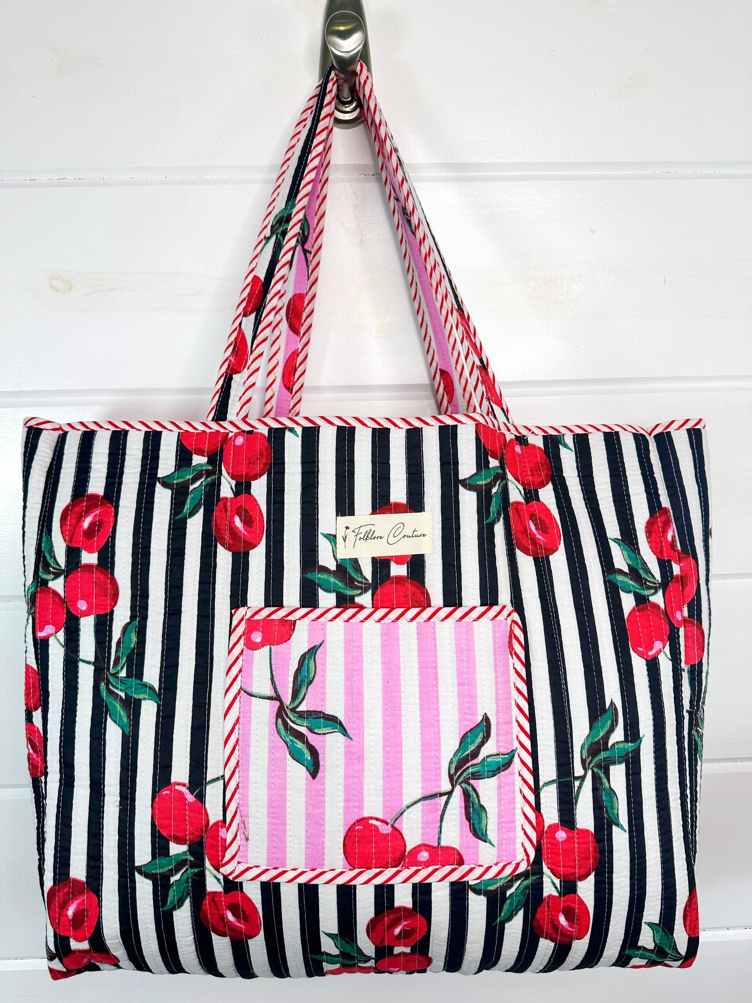 Cherry Print Quilted Tote Bag