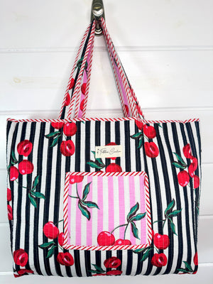 Cherry Print Quilted Tote Bag