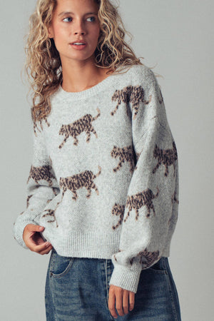 Leopard Knit Crewneck Sweater