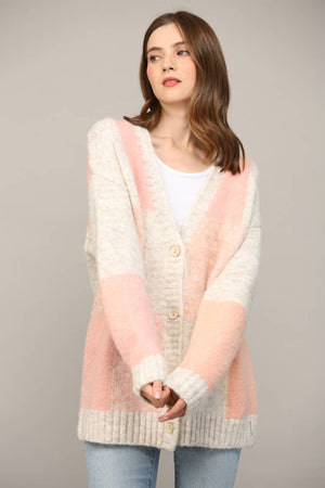 Cube Colorblock Button Closure Cardigan