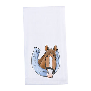 Horse Head In Horseshoe Horse Racing Tea Towel