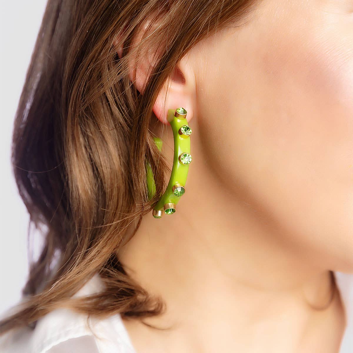 Canvas Style - Renee Resin and Rhinestone Hoop Earrings: Bubble Gum