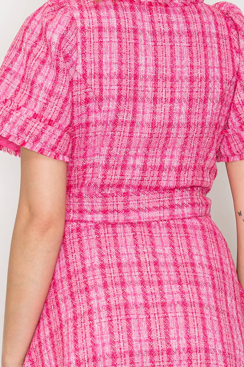 Pretty Pink Checker Boucle Mini Dress