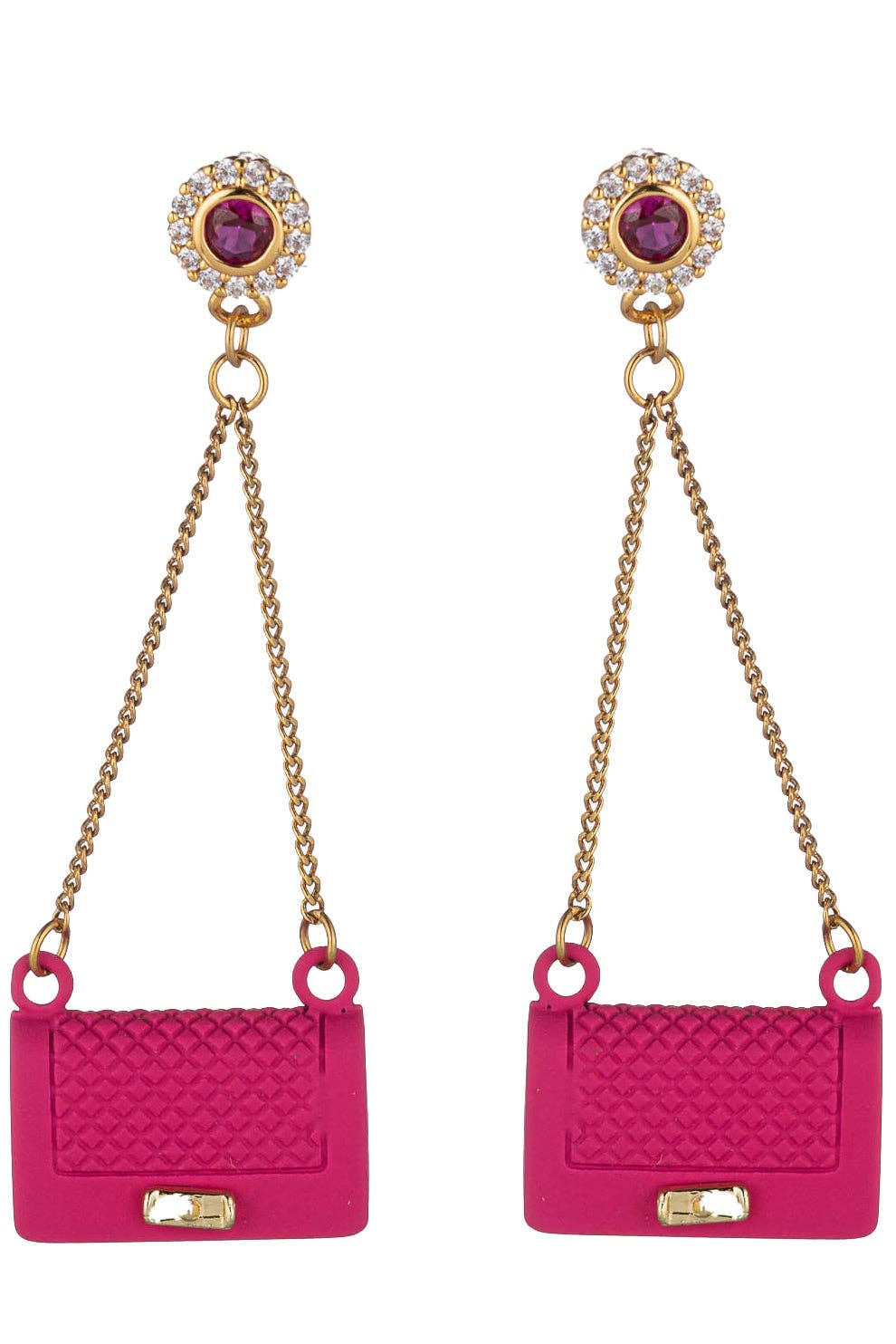 Eye Candy Los Angeles - Ella Hot Pink Golden Purse Dangle Earrings