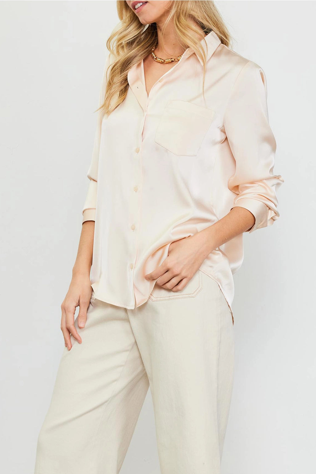 Champagne Satin Button Down