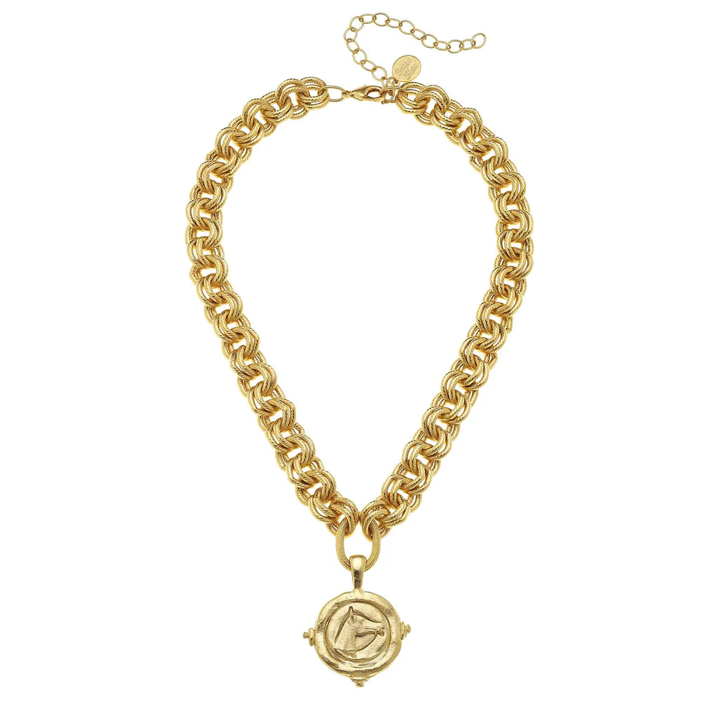 Gold Equestrian Intaglio Necklace