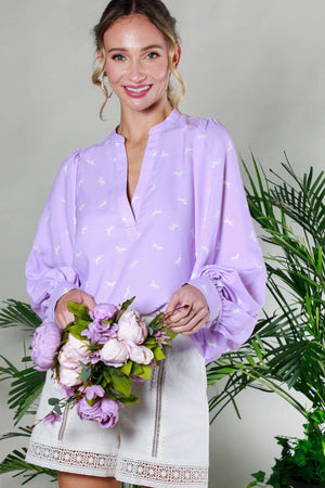 Horse Print Balloon Sleeve Blouse
