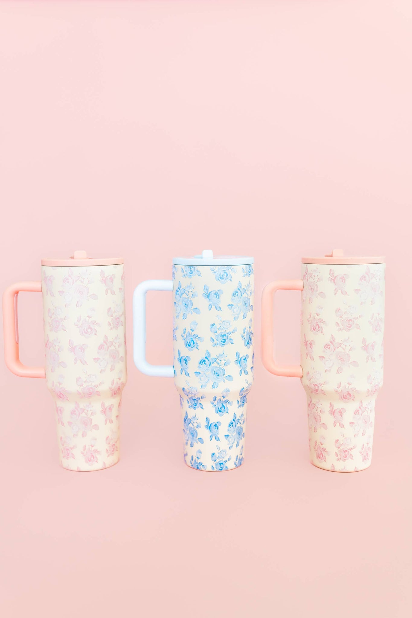 Blue Floral 40oz Tumbler with Spill Proof Lid and Flip Straw