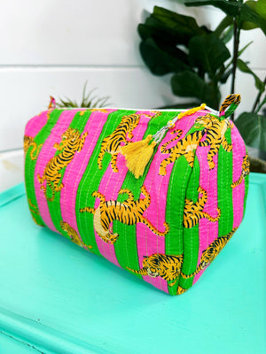 Orange and Pink Quilted Tiger Cosmetic Bag