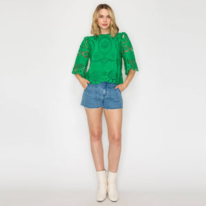 Green Daisy Eyelet Top