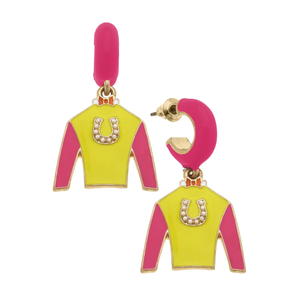 Harley Jockey Silk Huggie Drop Earrings in Pink