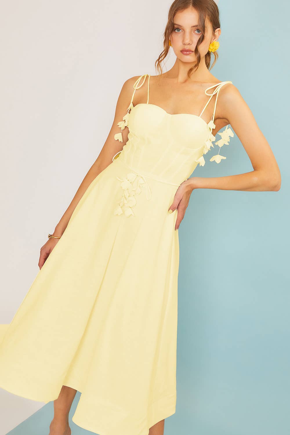 Bellas Tie Midi Dress- Butter Yellow