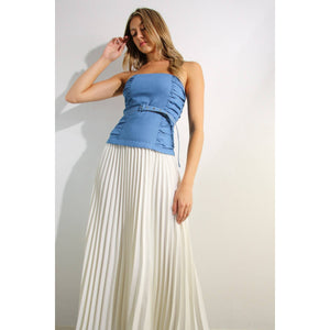 Denim Contrast Pleated Tube Dress