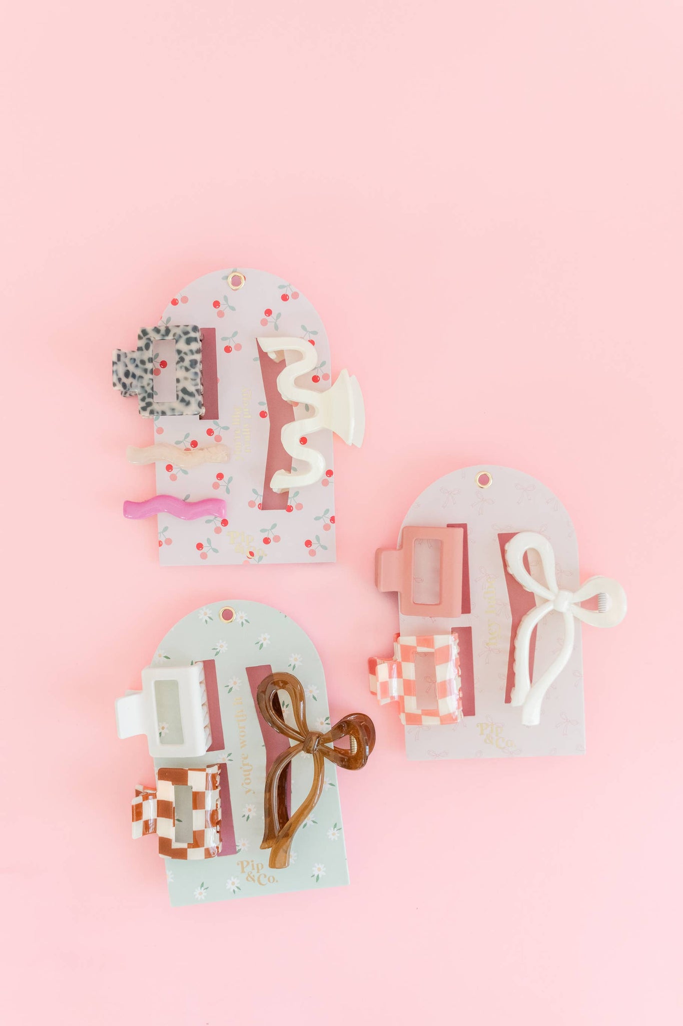 Pink Bow and Checkered Claw Hair Clip Set