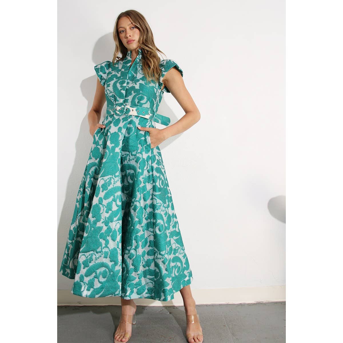 Embossed Print Midi Dress