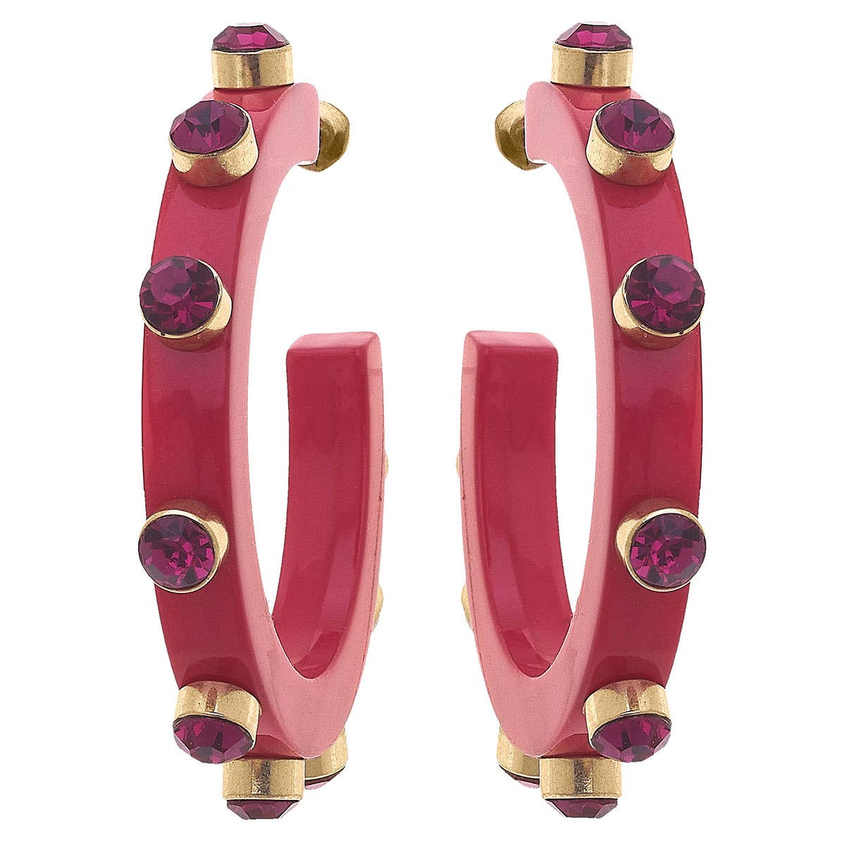 Canvas Style - Renee Resin and Rhinestone Hoop Earrings: Bubble Gum
