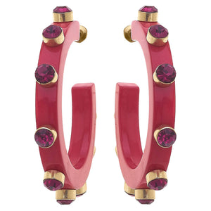Canvas Style - Renee Resin and Rhinestone Hoop Earrings: Bubble Gum