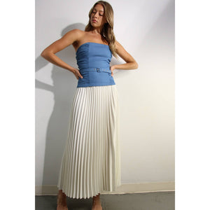 Denim Contrast Pleated Tube Dress