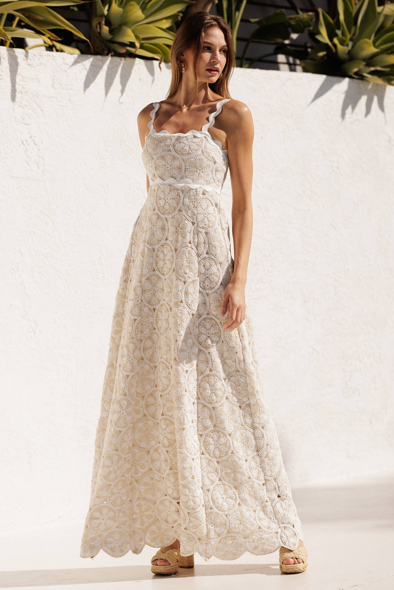 Scallop Tank Crochet Maxi Dress