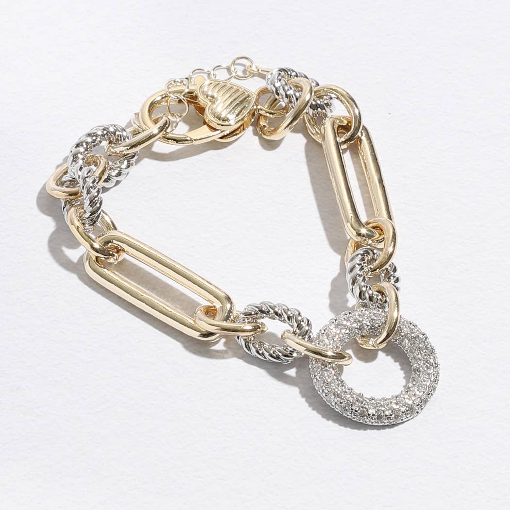 Multi-Toned Chunky Chain Linked CZ Bracelet