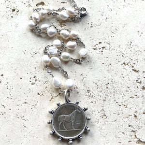 Genuine Freshwater Pearl French Horse Coin Necklace