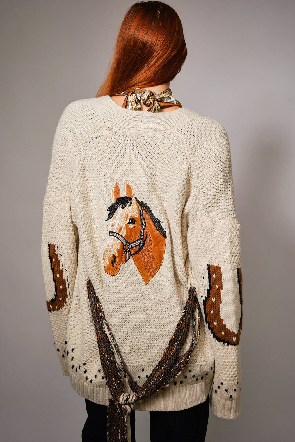 Horse Belted Cardigan Sweater