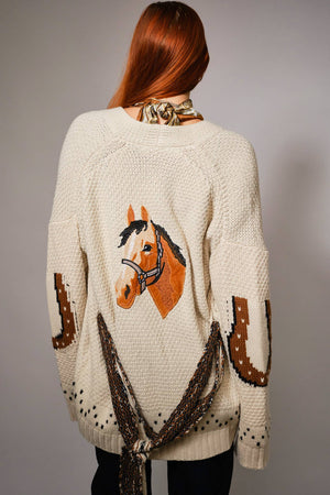 Horse Belted Cardigan Sweater