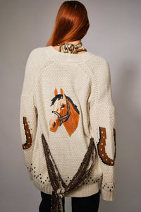 Horse Belted Cardigan Sweater