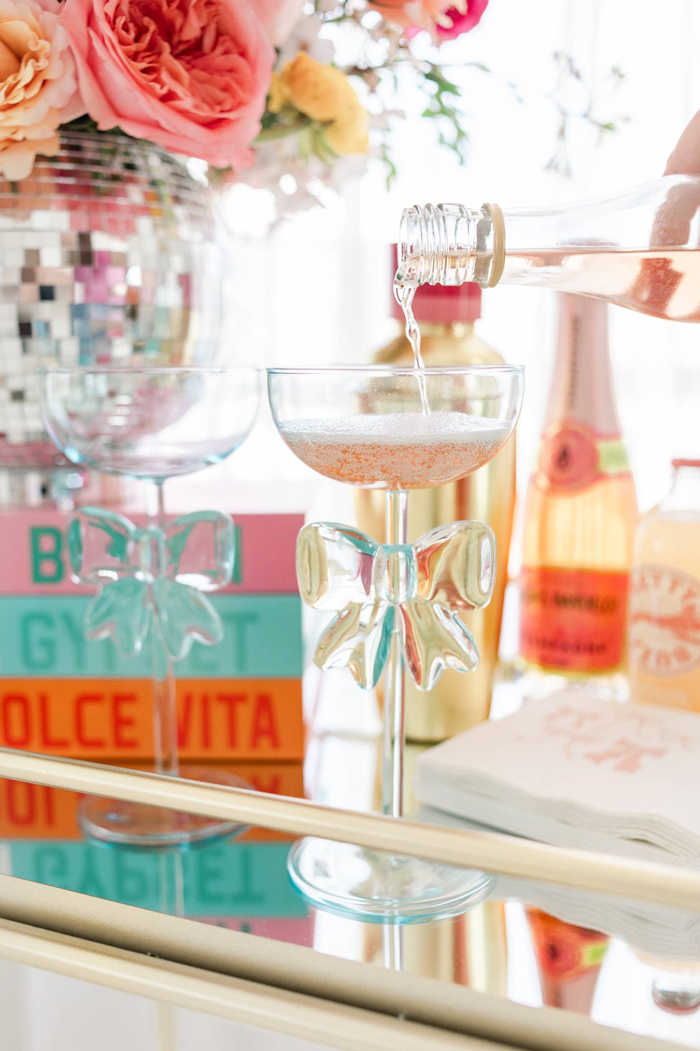 Bow & Bubbly - Pink Coupe Wine Glass 