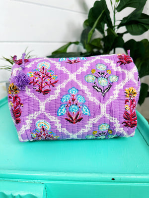 Purple Wildflower Quilted Cosmetic Bag