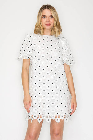 Daisy Polka Dot Lace Mini Dress