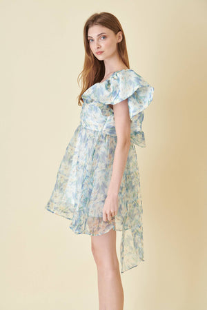 Watercolor Organza Bow Tie Mini Dress