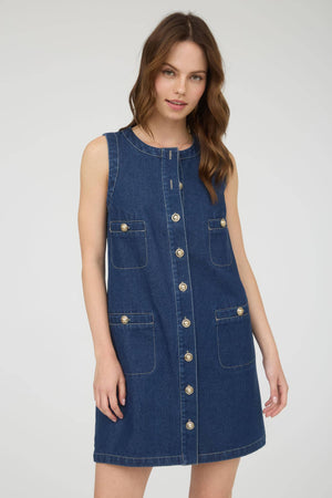 Gold Button Denim Mini Dress
