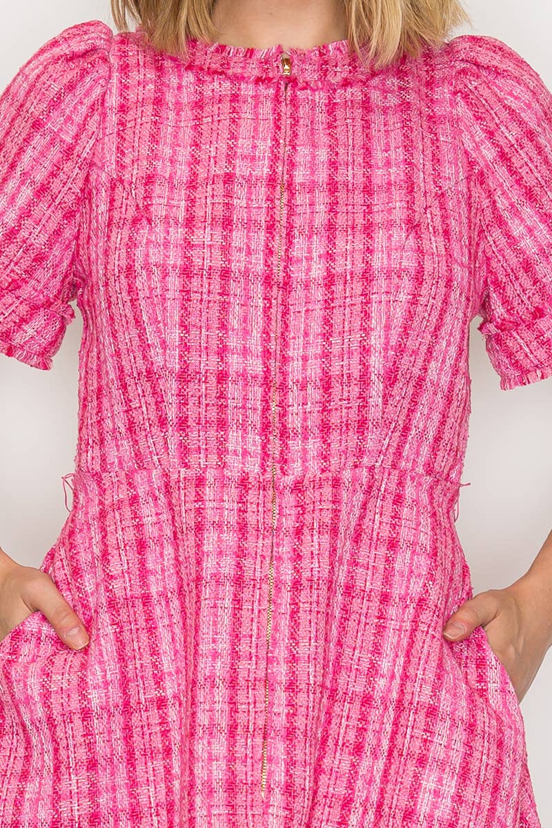 Pretty Pink Checker Boucle Mini Dress