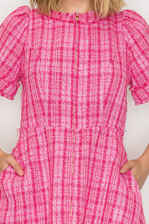 Pretty Pink Checker Boucle Mini Dress