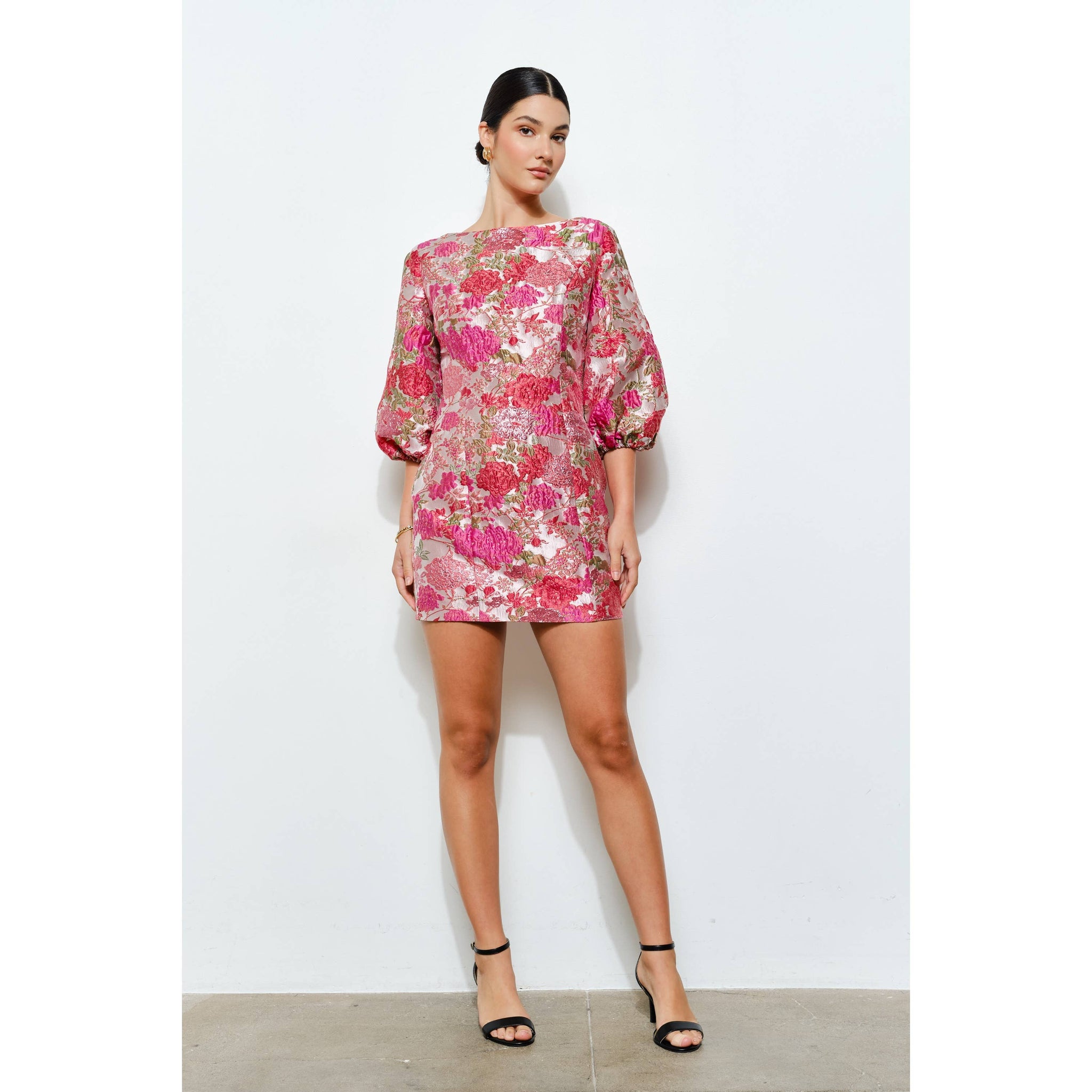 pink multi jacquard puff sleeve darcy mini dress Jacquard Puff Mini Dress – Miss Scarlett Boutique