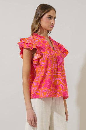 Rea Floral Emery Split Neck Top