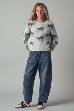 Leopard Knit Crewneck Sweater