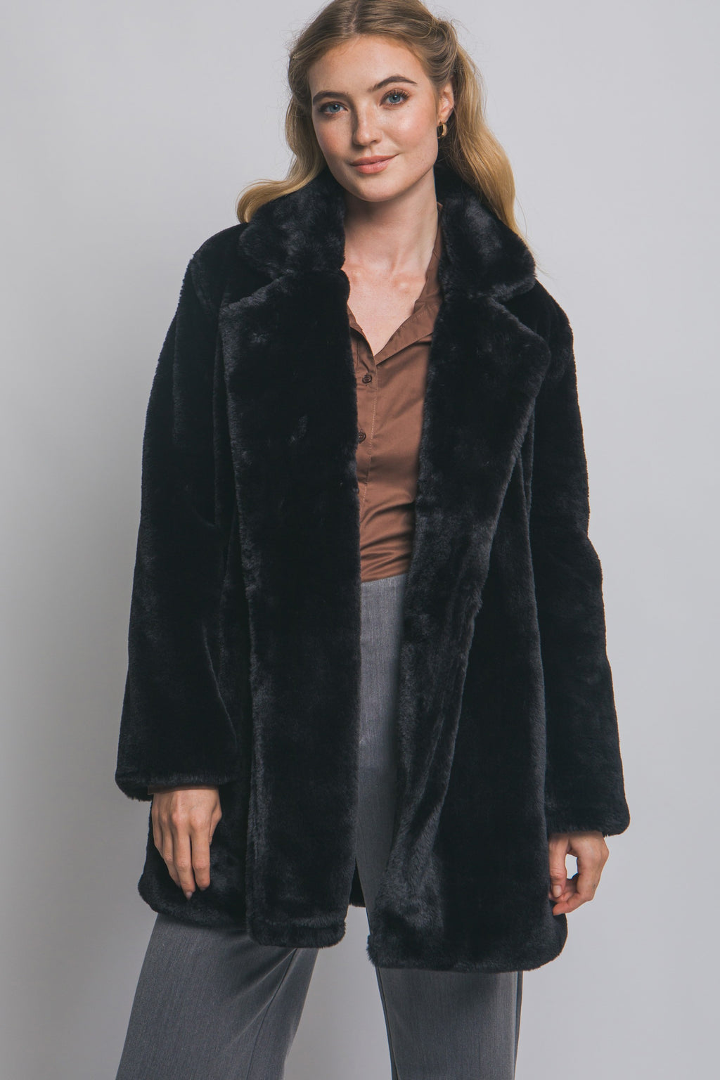Long Sleeve Faux Fur Coat