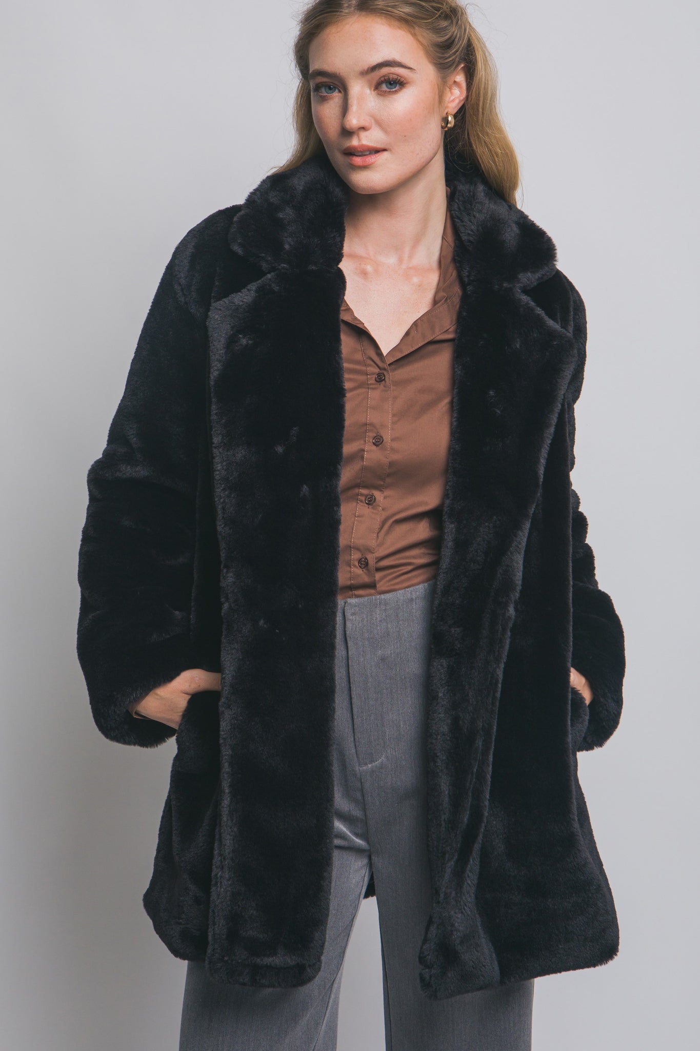 Long Sleeve Faux Fur Coat