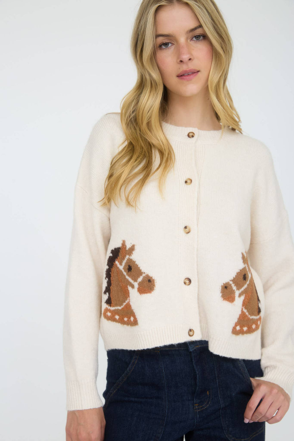 Horse Jacquard Button Down Cardi